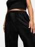 ASOS DESIGN Curve plisse wide leg trouser culottes in black