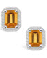 ფოტო #3 პროდუქტის Citrine (3-1/5 ct. t.w.) and Diamond (3/8 ct. t.w.) Halo Stud Earrings in 14K White Gold
