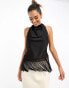 Pretty Lavish high neck fringe satin crop top in black