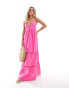 ONLY Petite tiered maxi dress with contrast lace in pink