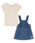 ფოტო #3 პროდუქტის Toddler Girls Lettuce Edge Ribbed T-shirt and Ruffle-Trim Denim Jumper, 2 Piece Set