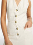 ASOS DESIGN Tall linen look button through jumpsuit in oatmeal 34 - фото #3