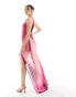 Фото #2 товара Murci exclusive one shoulder maxi dress in pink and purple abstract print