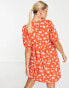 ASOS DESIGN Maternity short sleeve smock mini dress in red floral print