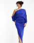 ASOS DESIGN Tall off shoulder grecian drape midi dress in cobalt blue