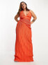 ASOS DESIGN Curve plunge halter cowl back plisse maxi dress in orange