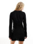 Edited long sleeve drape mini dress in black