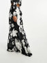 Day 6 puddle length maxi skirt co-ord in black rose print