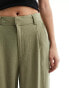 ASOS DESIGN wide leg dad trouser with linen in olive