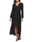 Women's Pleated Woven Faux-Wrap V-Neck Maxi Dress