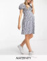 Glamorous Maternity milkmaid mini tea dress in blue daisy