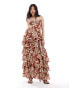 Фото #1 товара Pretty Lavish shirred bust tiered ruffle maxi dress in brown floral