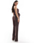 In The Style plisse wide leg trousers co-ord in chocolate