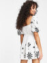 Фото #3 товара ASOS DESIGN Petite puff sleeve mini dress with black embroidery in white