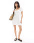 Hollister short sleeve linen blend a-line mini dress with sweetheart neckline in white