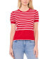 ფოტო #1 პროდუქტის Women's Cotton Short-Sleeve Striped Crewneck Sweater