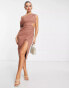 Фото #1 товара ASOS DESIGN – Drapiertes Midikleid in Rosé mit Cut-Out und One-Shoulder-Träger