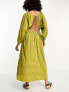 Фото #4 товара ASOS DESIGN textured v neck batwing midi dress with open back in olive
