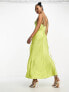 ASOS DESIGN satin corset detail plunge midi dress in lime green