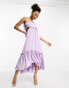 ASOS DESIGN ruched bust satin midi dress with tie detail and cut out in lilac Сиреневый, 40 - фото #2