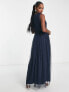 Фото #2 товара Anaya Petite Bridesmaid v neck ruffle waist maxi dress in navy blue