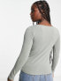 New Look ribbed scoop neck long sleeved top in khaki