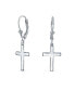 ფოტო #1 პროდუქტის Minimalist Simple Delicate Small Religious Cross Drop Dangle Earrings For Women Secure Lever back High Sterling Silver