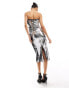 Mango bandeau sequin midi dress in silver