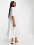 New Look seersucker oversized collar smock midi dress in white