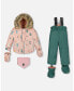 ფოტო #1 პროდუქტის Baby Girls Baby Two Piece Baby Snowsuit Sage Green And Printed Cats - Infant|Toddler