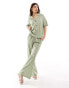 Wednesday's Girl striped linen shirt co-ord in sage green