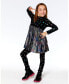 ფოტო #2 პროდუქტის Girl Bi-Material Long Sleeve Dress Black Metallic Fabric & Colorful Hearts Foil Print - Child