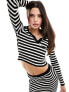 Фото #1 товара Stradivarius polo knit top co-ord in black and white stripe