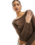 NA-KD boat neck long sleeve top in brown