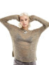 COLLUSION Unisex open stitch knitted crewneck in taupe