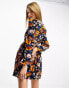 Monki long sleeve v neck mini dress in orange floral print