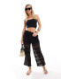 JDY Petite crochet wide leg trouser with short inscert in black