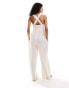 ASOS DESIGN shirred bodice jumpsuit with elastic straps in ivory