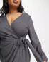 Фото #6 товара ASOS DESIGN Curve v neck midi dress with twist wrap detail in charcoal