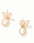 Reclaimed Vintage bow drop earrings pearls in gold