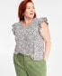 Trendy Plus Size Printed Flutter-Sleeve Crewneck T-Shirt, Created for Macy's