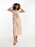 Фото #3 товара ASOS DESIGN textured puff sleeve wrap dress with side tie in mink