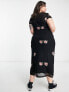 Фото #3 товара ASOS DESIGN Curve mesh midi dress with floral embroidery in black