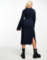 Фото #2 товара Mamalicious knitted wrap midi dress in navy blue