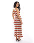 New Look chevron crochet maxi dress in brown