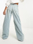 Bershka ultra wide leg jeans in bleached wash blue