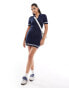 Фото #2 товара Miss Selfridge crochet contrast polo collar mini dress in navy blue