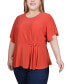 Plus Size Flutter Sleeve Flower-Detail Top