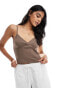 Фото #1 товара Cotton On cami v neck crop top in brown with bow