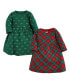 ფოტო #1 პროდუქტის Toddler Girls Cotton Dresses, Christmas Plaid 2pck